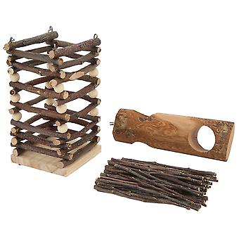 Apfel-Holz-Rack-Futterautomat Meerschweinchen-Grasrahmen für Kaninchen, Meerschweinchen, Hamster, Rennmaus
