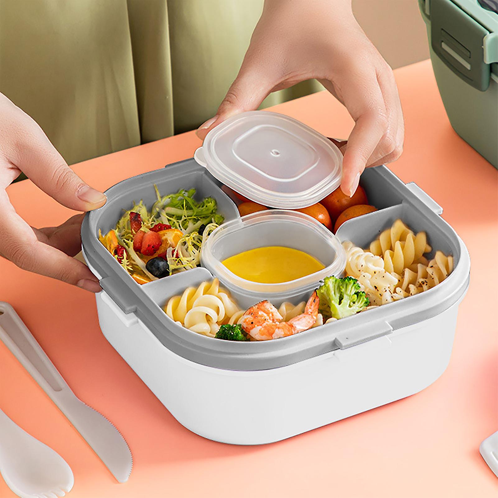 2 Layer Plastic Salad Lunch Box Microwave Safe Salad Lunch Container Portable Fruit Fat Reducing Light Food Picnic Box for Office Workers White, 1200