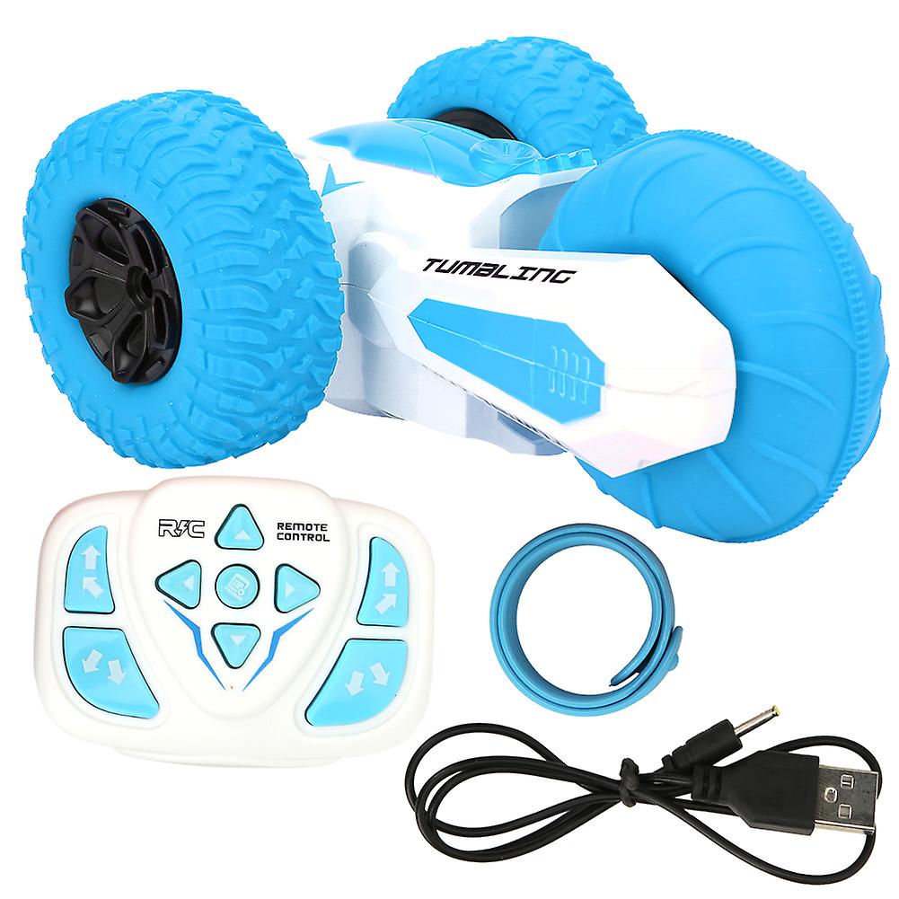 Auto acrobatica con telecomando 2.4G alimentata tramite USB in scala 1/24 blu per bambini