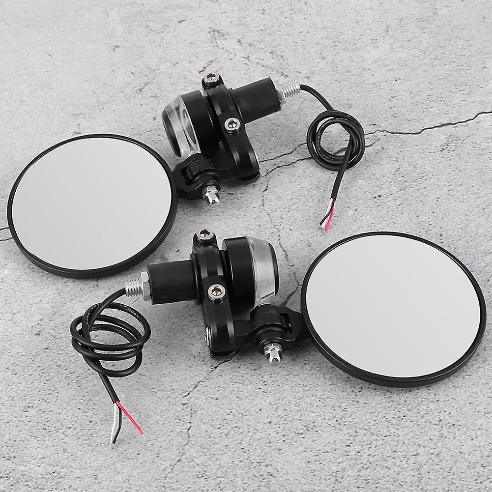 2pcs Folding Round Rearview Mirrors with LED Signal for 0.67-0.75in Handlebar