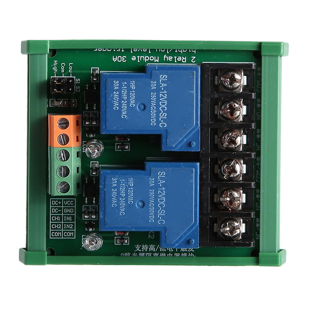 2-Channel 30A 12V Relay Module Green with SMD Optocoupler Isolation