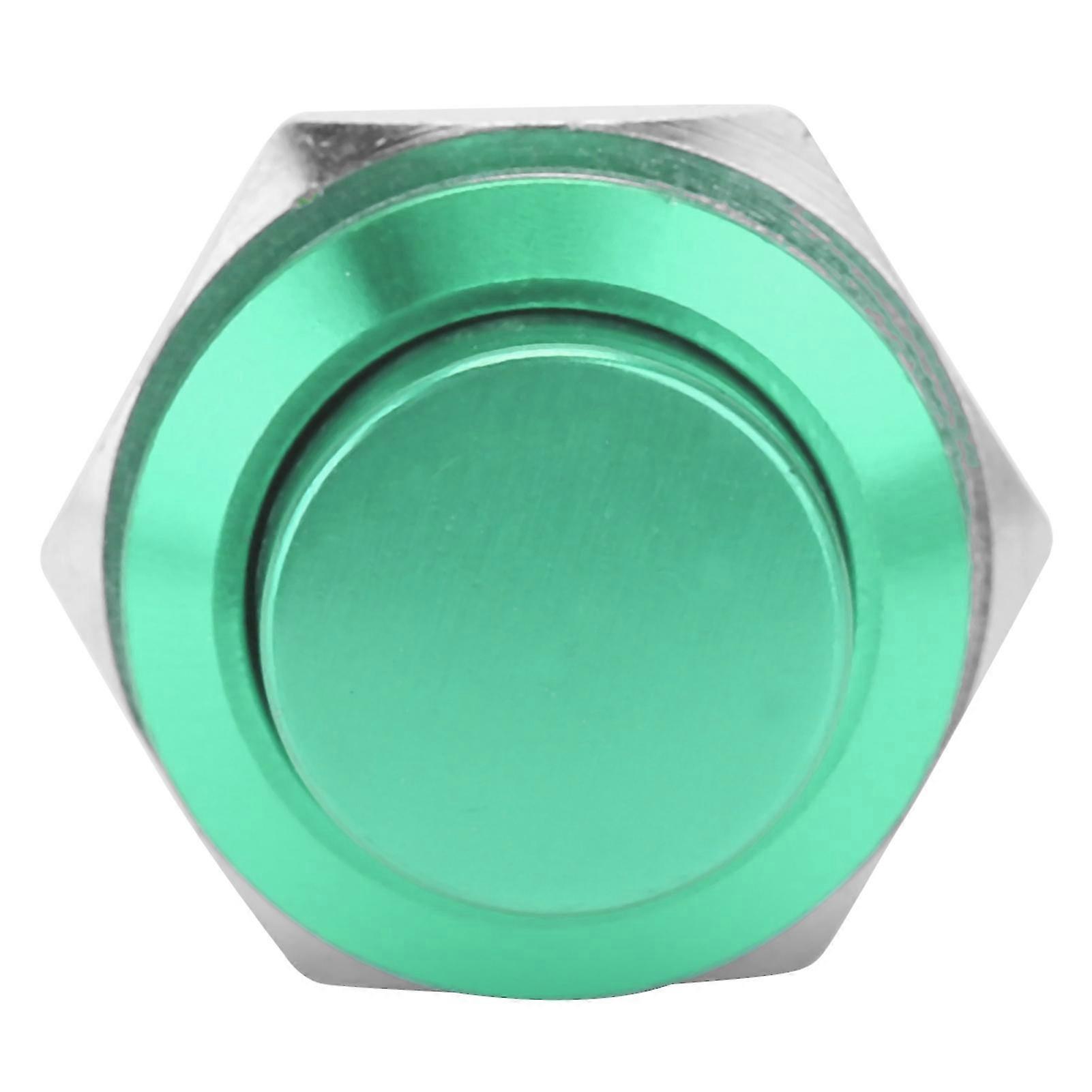 Waterproof 16mm Metal Push Button Switch, 220V Self Reset Normally Open (Green) Stainless Steel