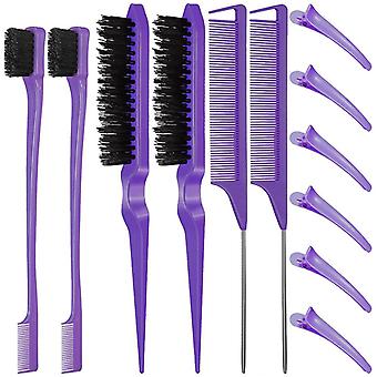 12Pcs Slick Volta Escova de Cabelo Set Cerdas Escova de Cabelo Borda Controle Escova Teasing