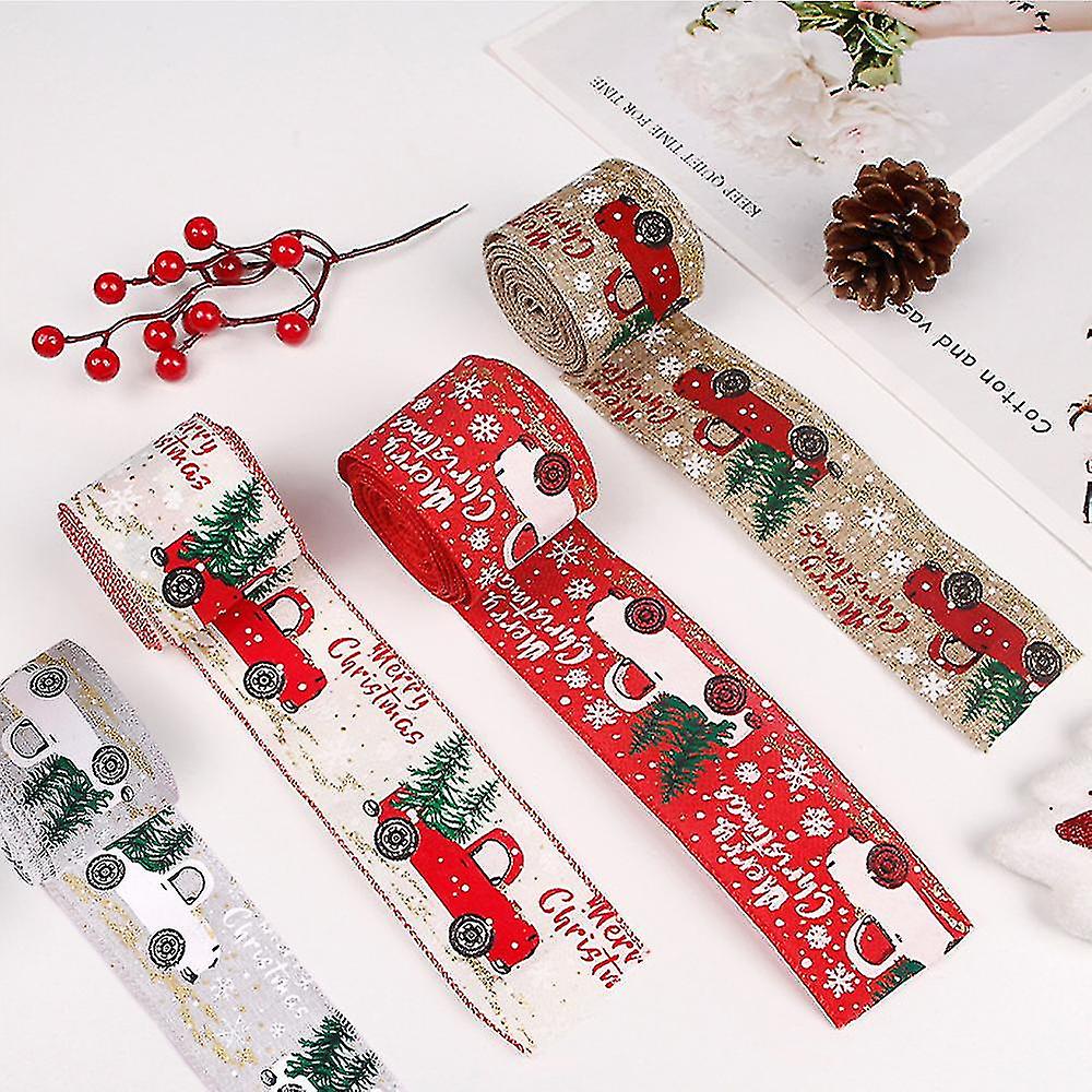 Ruban de Noël pour emballage cadeau couronne nœuds décor rubans en tissu rustique