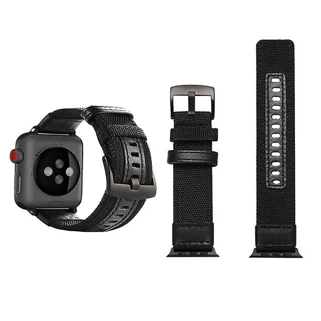 Jeep-style nylon wristwatch strap with stainless steel buckle for Apple Watch series 3 and 2 and 1 38 mm (black)