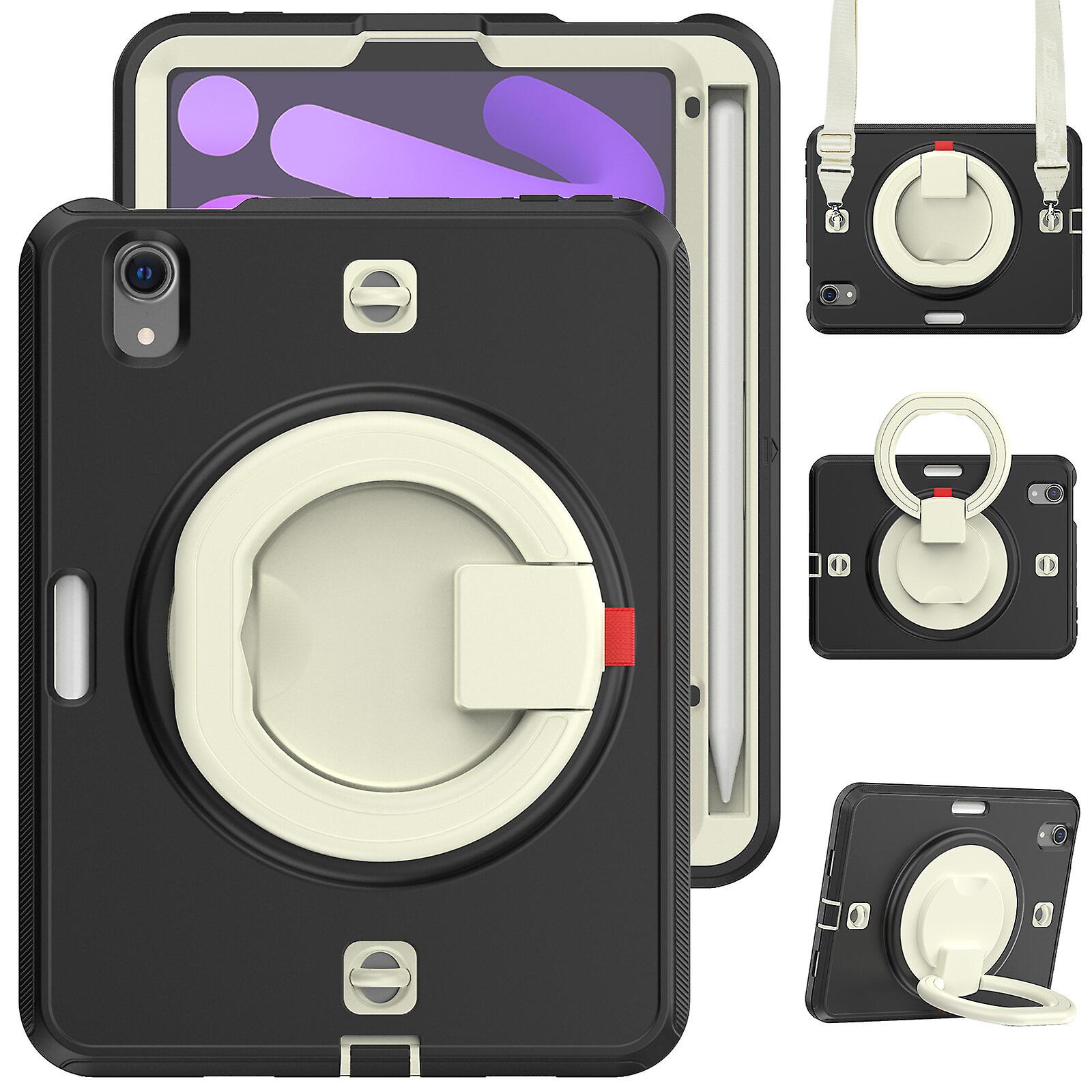 Case for iPad Mini6 with 360 Rotating Handle Stand and Adjustable Shoulder Strap, Black