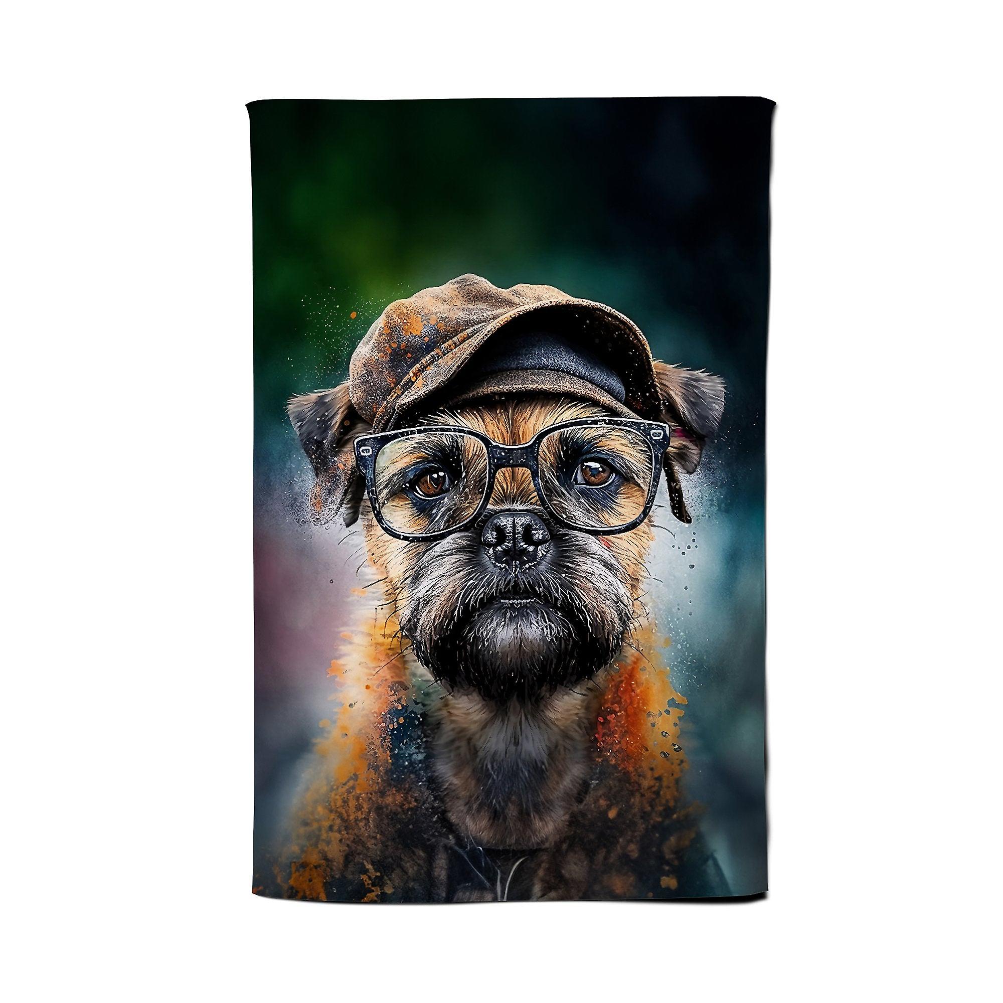 Border Terrier Dog Splashart Tea Towel