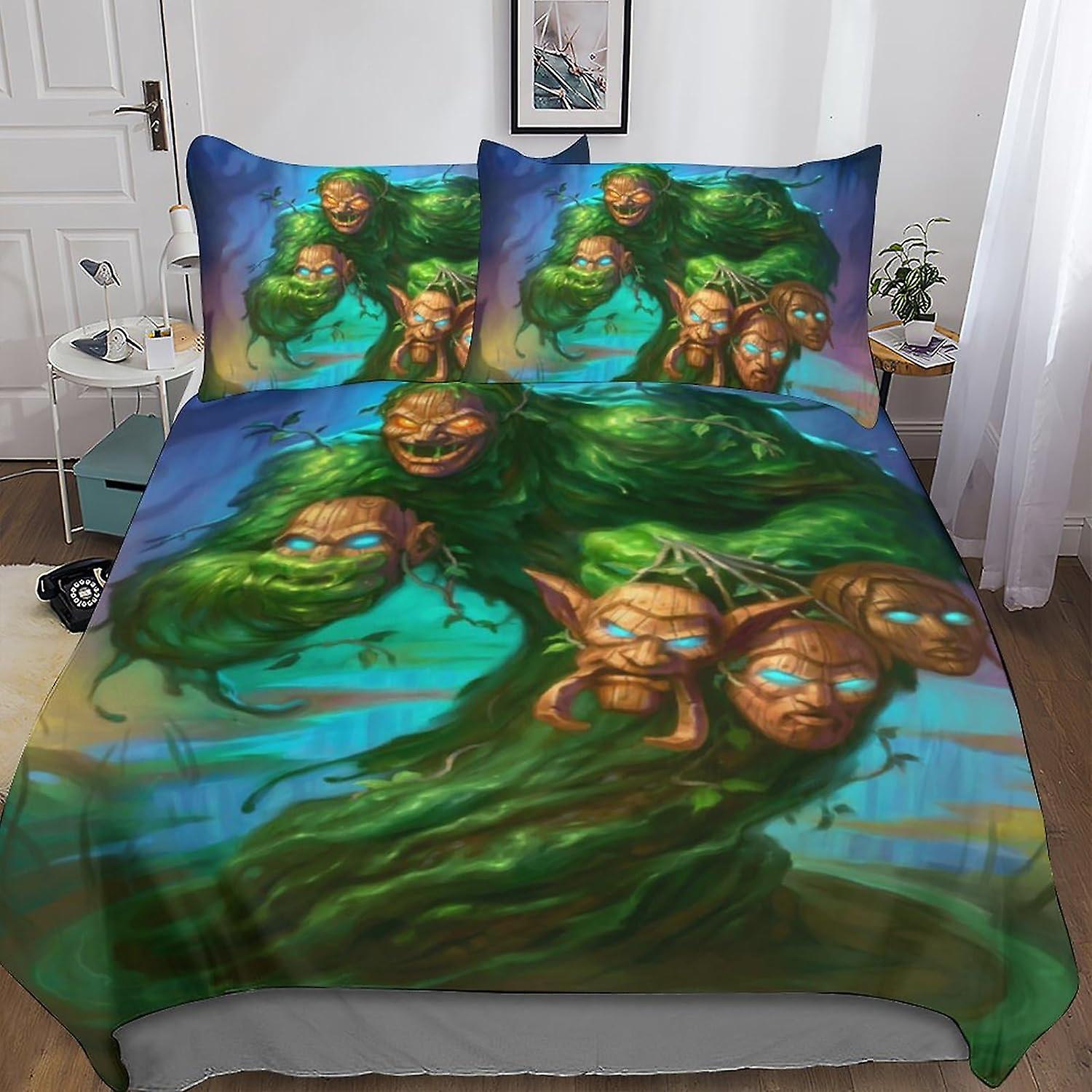 Hearthstone 3-częściowa poszwa na kołdrę, zestawy pościeli 3D poszewka na kołdrę do gry karcianej, poszewka na kołdrę z miękkiej mikrofibry, z poszewkami na poduszki, z zamkiem błyskawicznym dla dorosłych Te