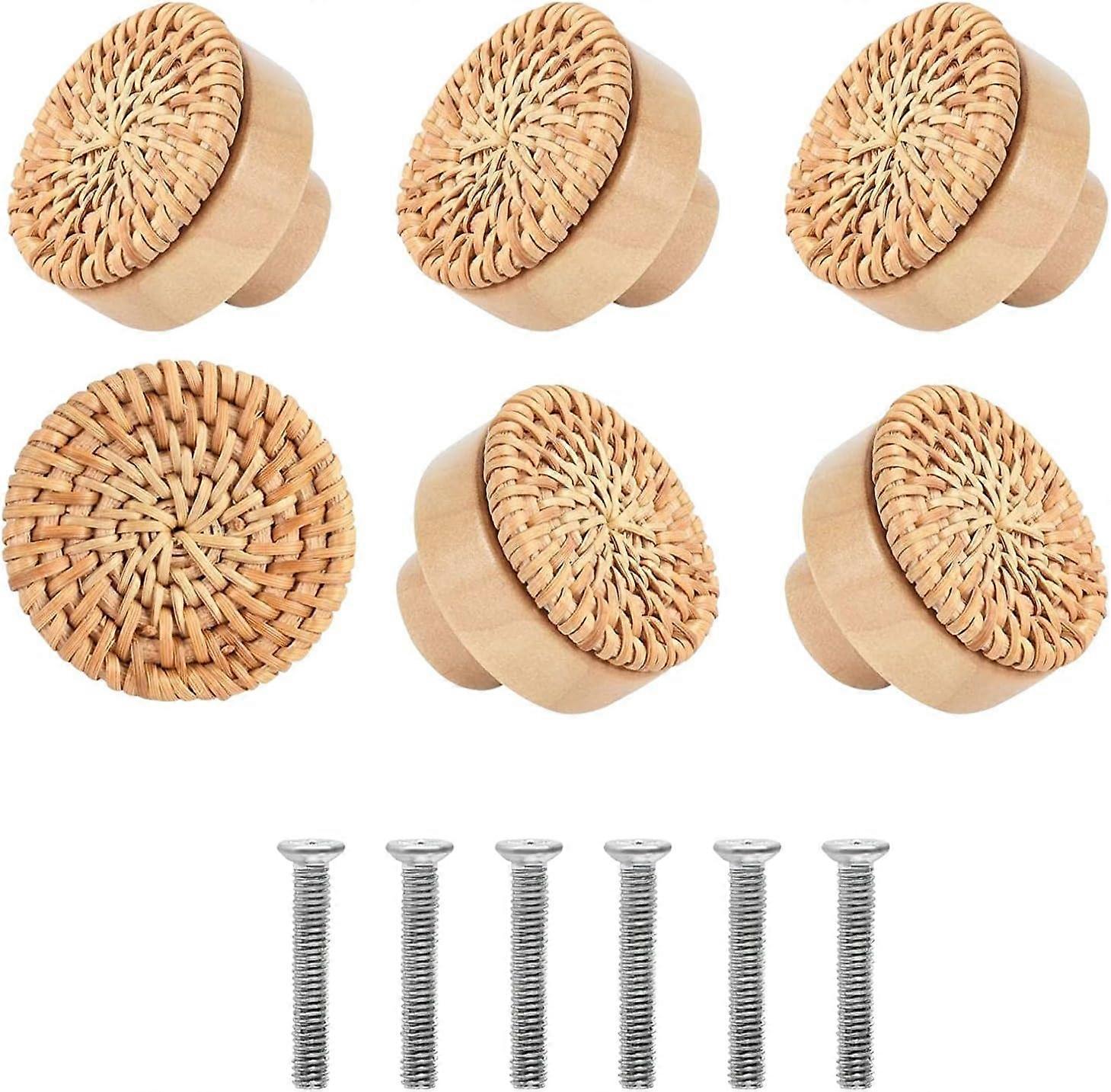 Rattan Drawer Knobs - Decorative Wicker Woven Handles - Handmade Versatile and Practical Boho Round Drawer Knob