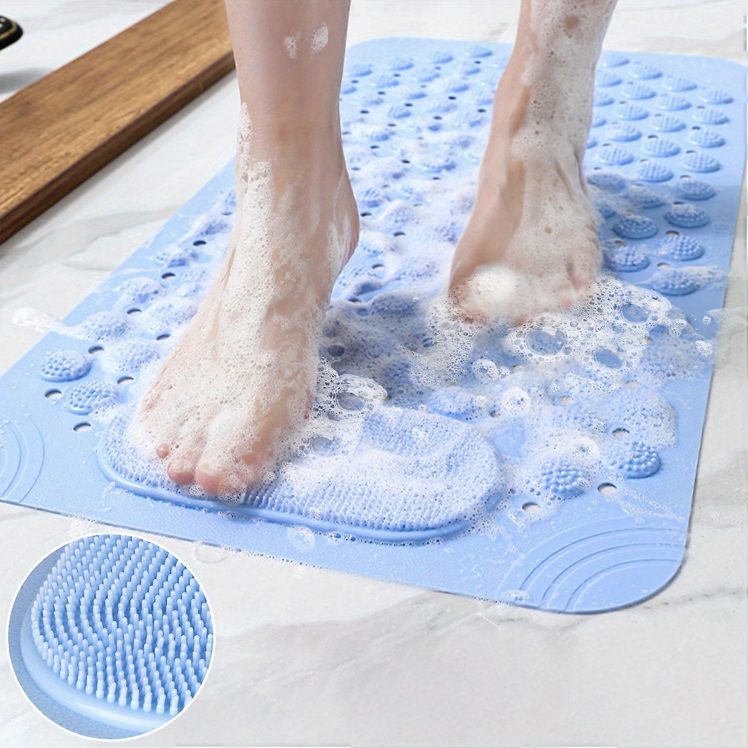 Premium Anti-Slip Shower Stall Mat - Bathtub Mat with Drain Holes, Suction Cups, and Foot Massage Function for Home Bathroom Safety and Comfort - Easy
