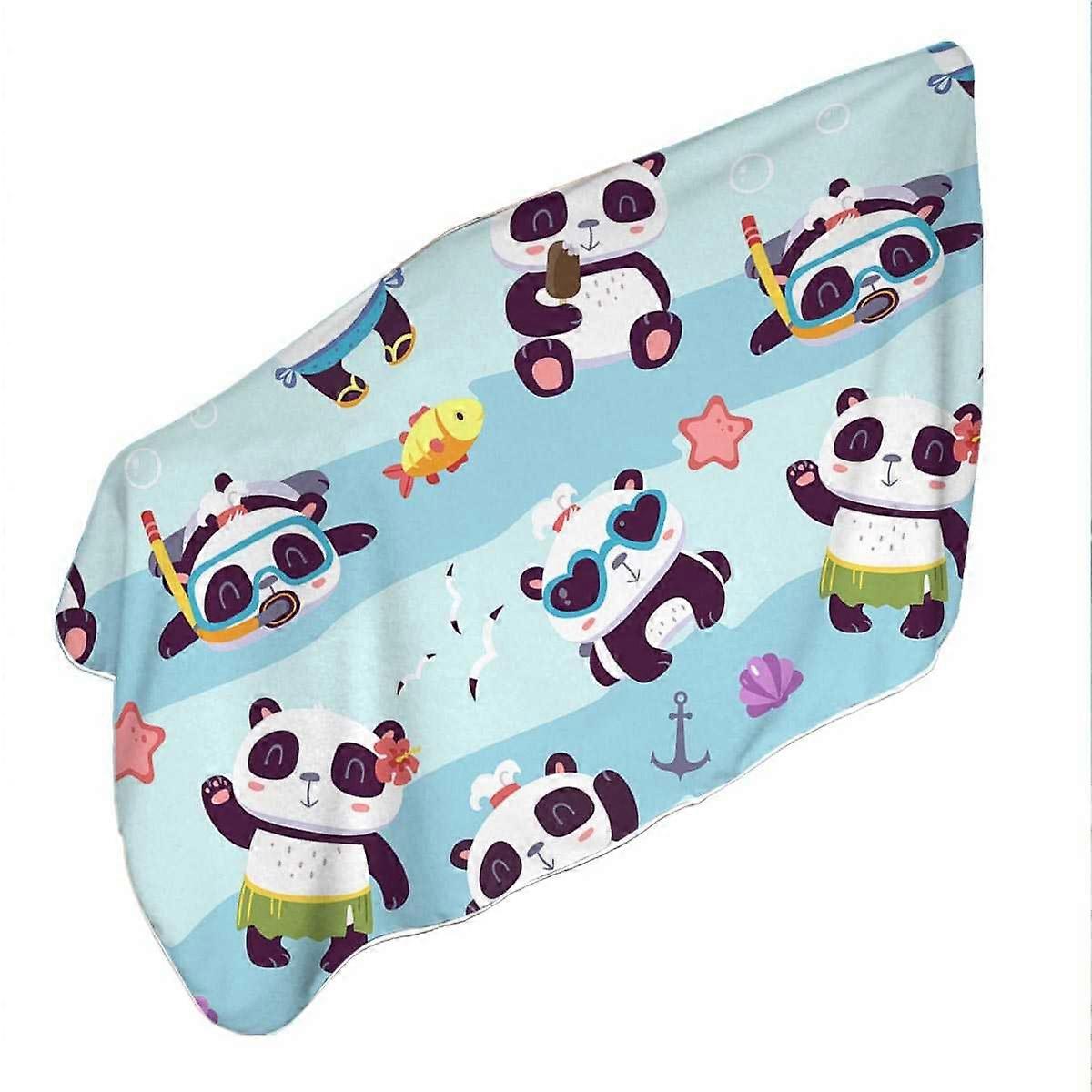 Cute Beach Holiday Pandas Microfiber Beach Towel