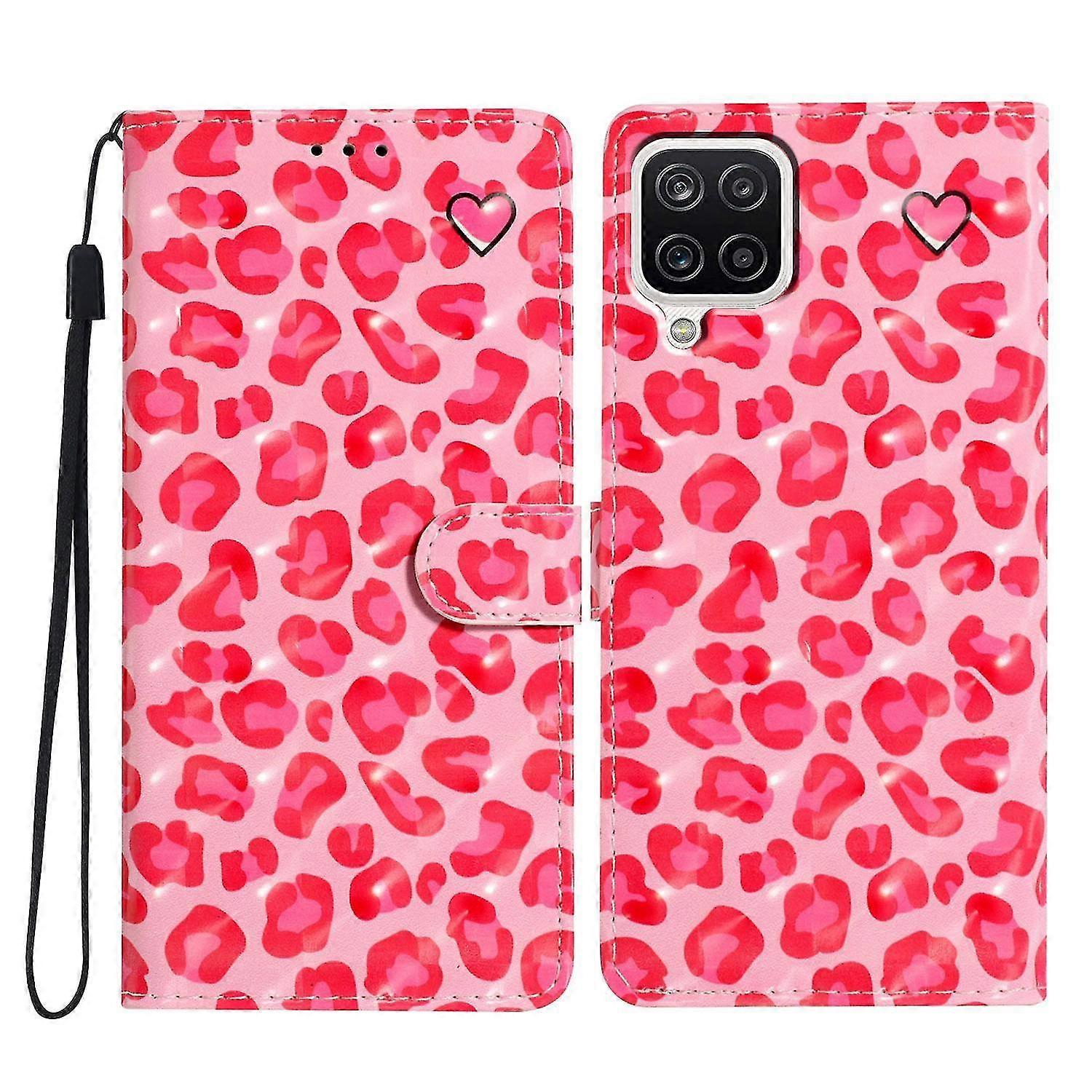 For Samsung Galaxy A12 Case Wallet PU Leather 3D Pattern Phone Cover with Strap Leopard Print