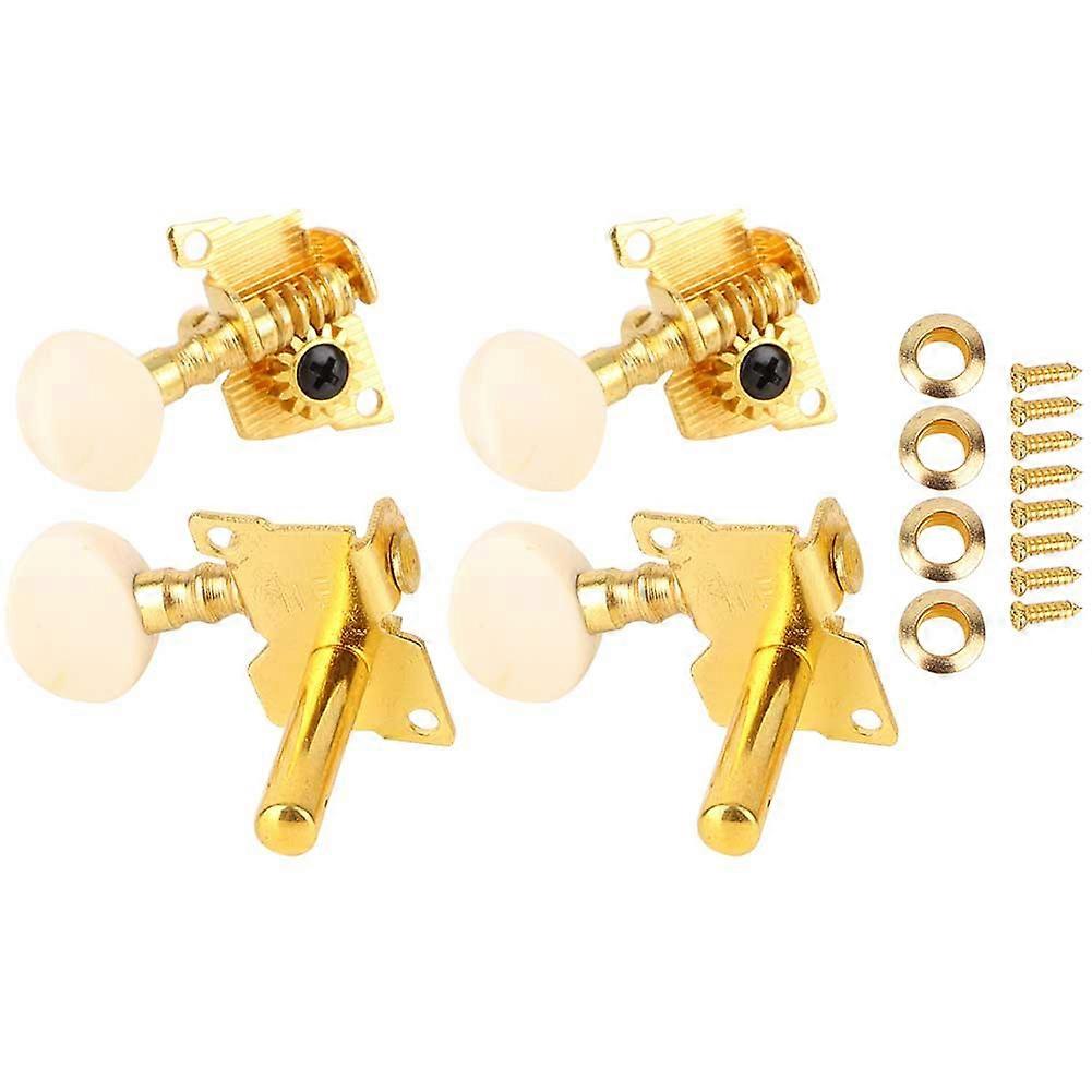 2L 2R Gold Ukulele String Tuning Pegs Locking Tuners With White Buttons