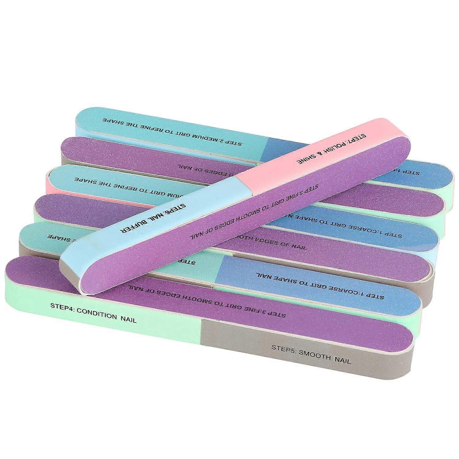 12 Packs 7 Way Nail File And Buffer Block Professional Nail Buffering Files 7 Steps Washable Emery Boards For Acrylic Nails