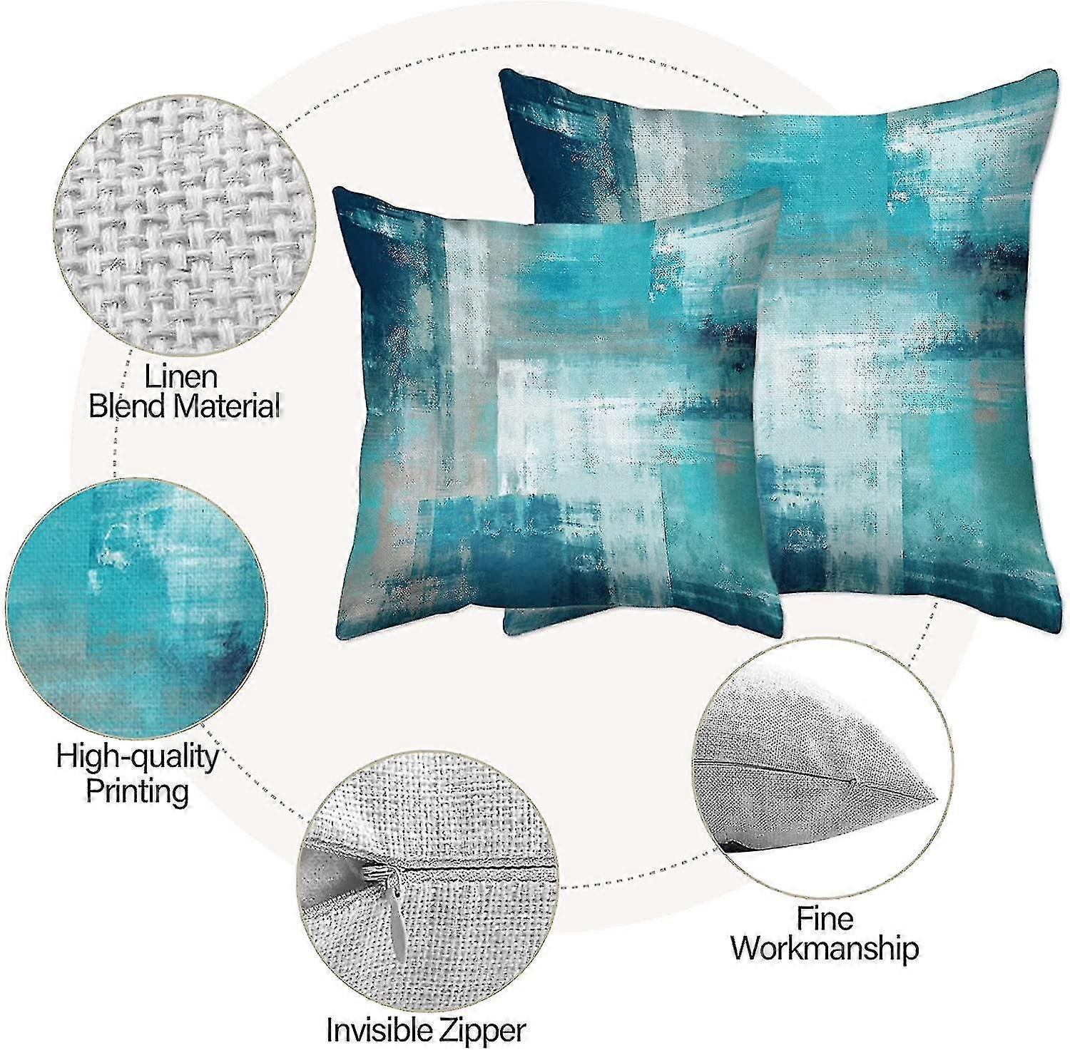 Set Of 4 Turquoise And Gray Pillowcases, Artwork, Decorative Pillowcases, Modern Pillowcases, Double-sided Pattern Sofa Cushion Covers18x18