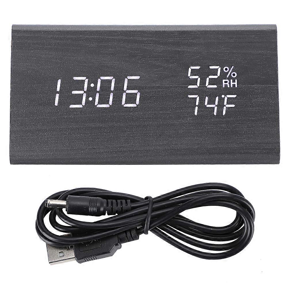 Digital LED Wood Desk Clock Voice Control Triangular Temp Humidity Alarm White Light