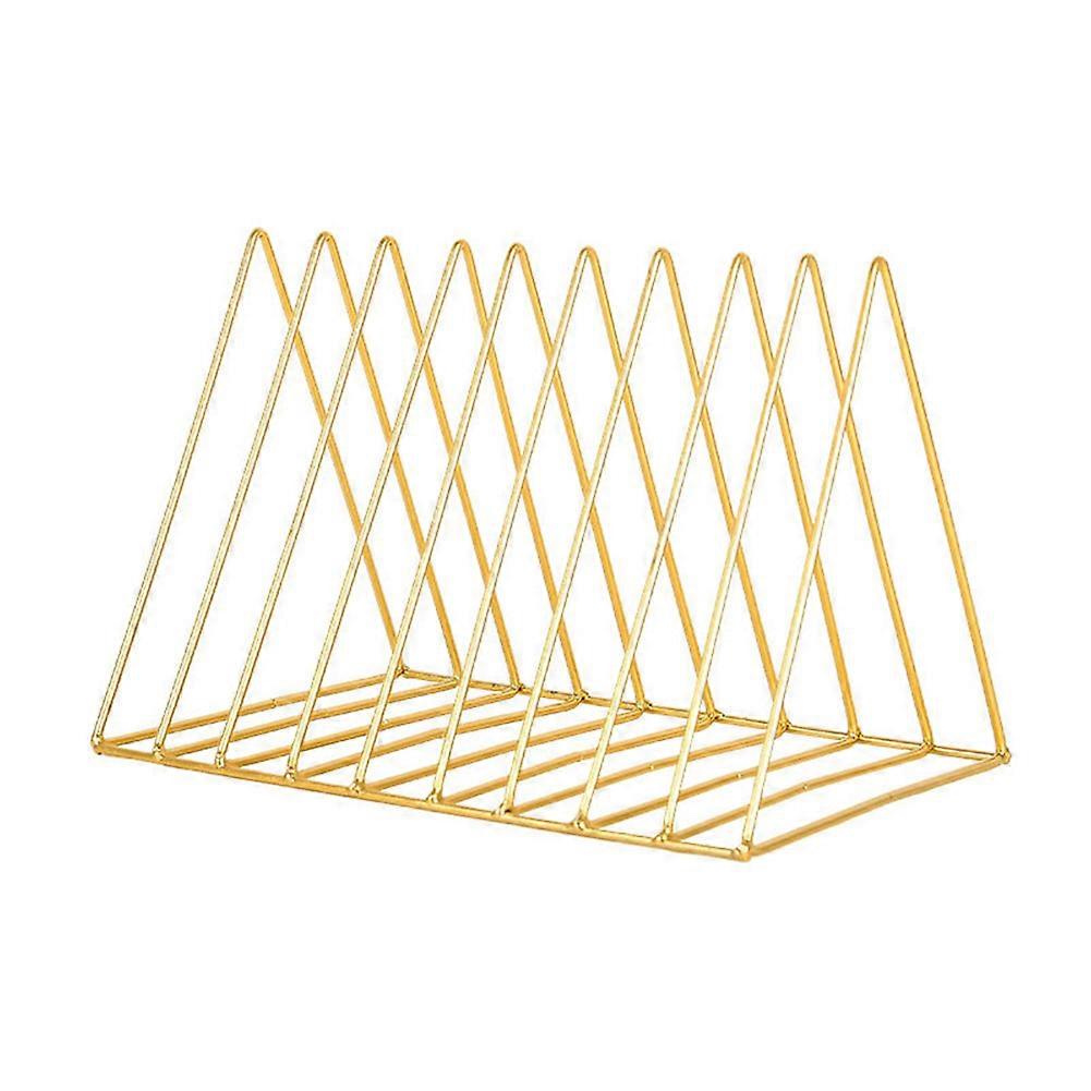 Multifunctional  Iron Triangle Desktop Bookshelf Books Magazines Rack Holder Gold