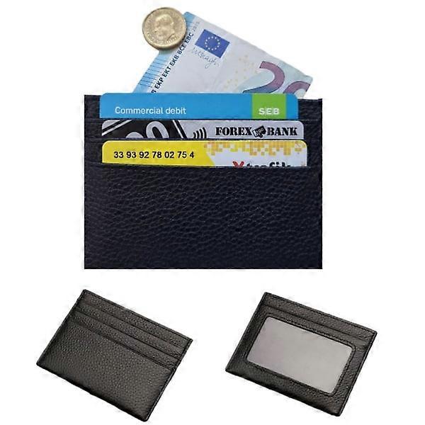 ZK-1 Leather Card Holder Wallet with Bill Slot and ID Pocket Black