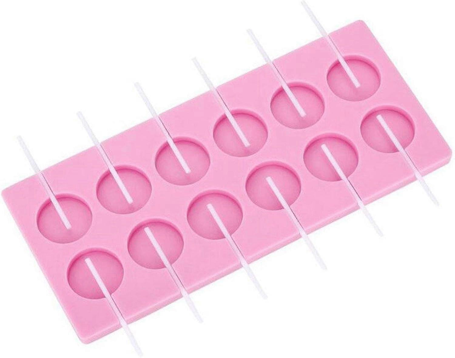 2pcs 12 Capacity Round Chocolate Hard Candy Silicone Lollipop Molds with 40pcs Lollipop Sucker Sticks for Halloween Christmas Party