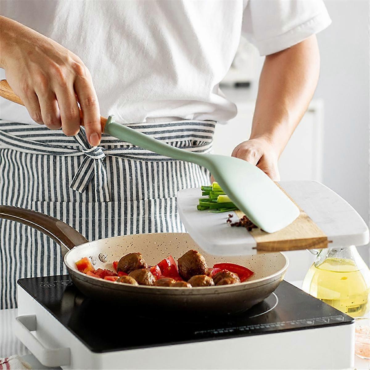 5pcs Silicone Kitchen Utensils Set with Wooden Handle Non-Stick Spatula Cooking Set Frying Spatula