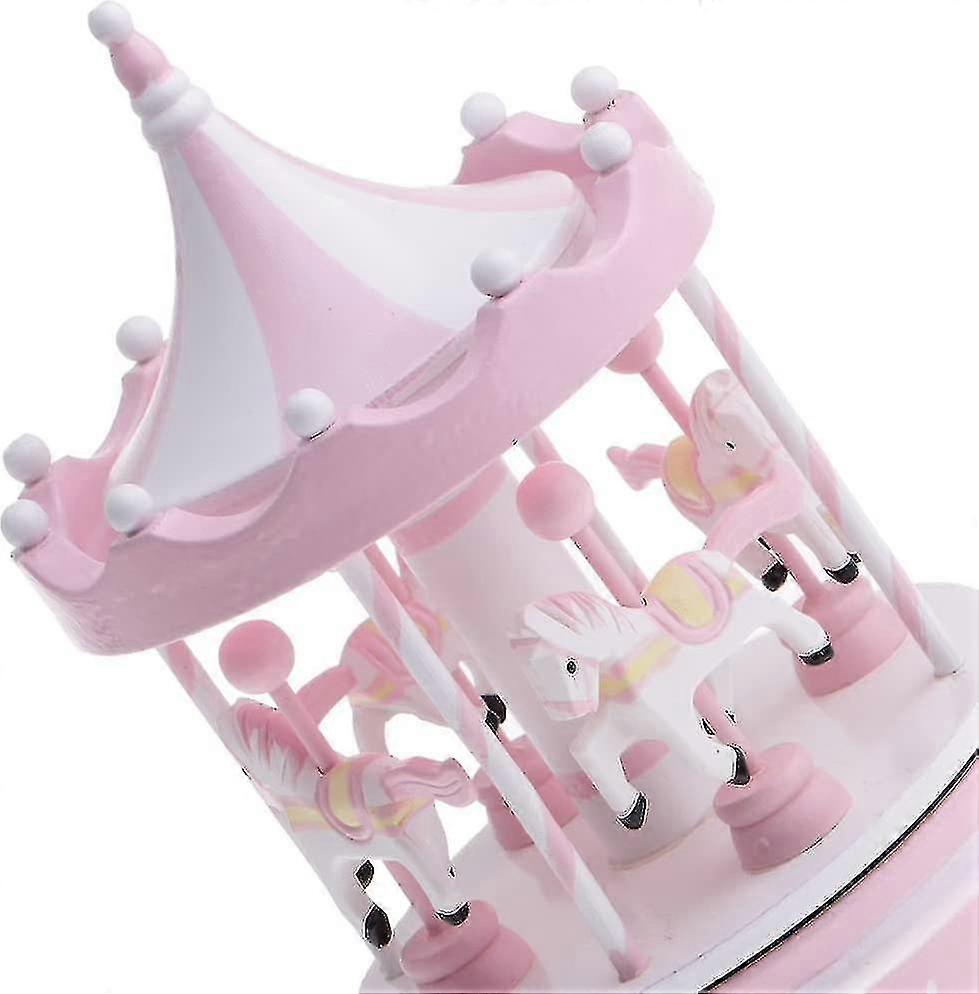 Beautiful Carousel Music Box Music Box Clock Movement Toy Pink ---