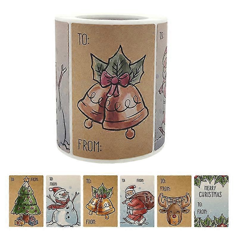 250pcs/roll Christmas Stickers Cute Santa Reindeer Snowman Pattern Sticky Kraft Paper To From Name Tags Seal Labels