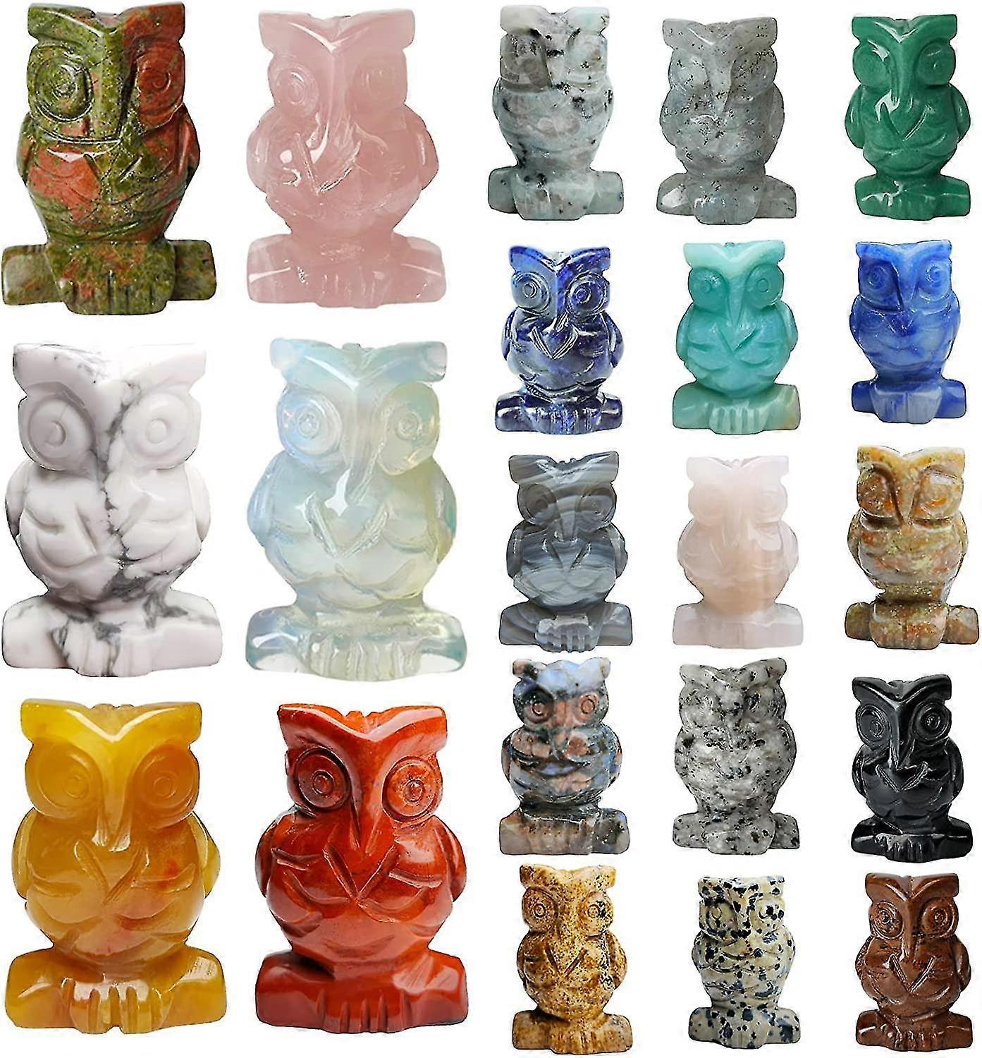 Crystal Owl Figurines Mix 6pcs, Gemstone Owl Statue, Hand Carved Crystal Animal Stone Gemstones Owl Statue Figurines Collectible Owl Decor For Owl Gif