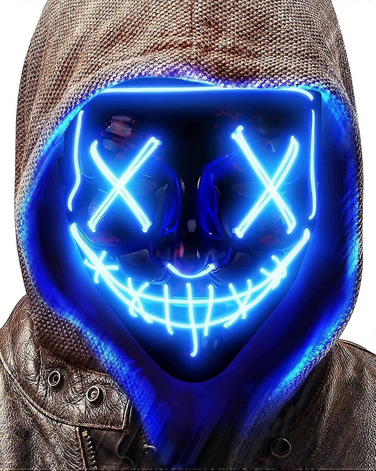 Halloween Mask Light Up Led,Scary Halloween Mask Led Light Up,Glowing Mask for Halloween Festival Party-Blue