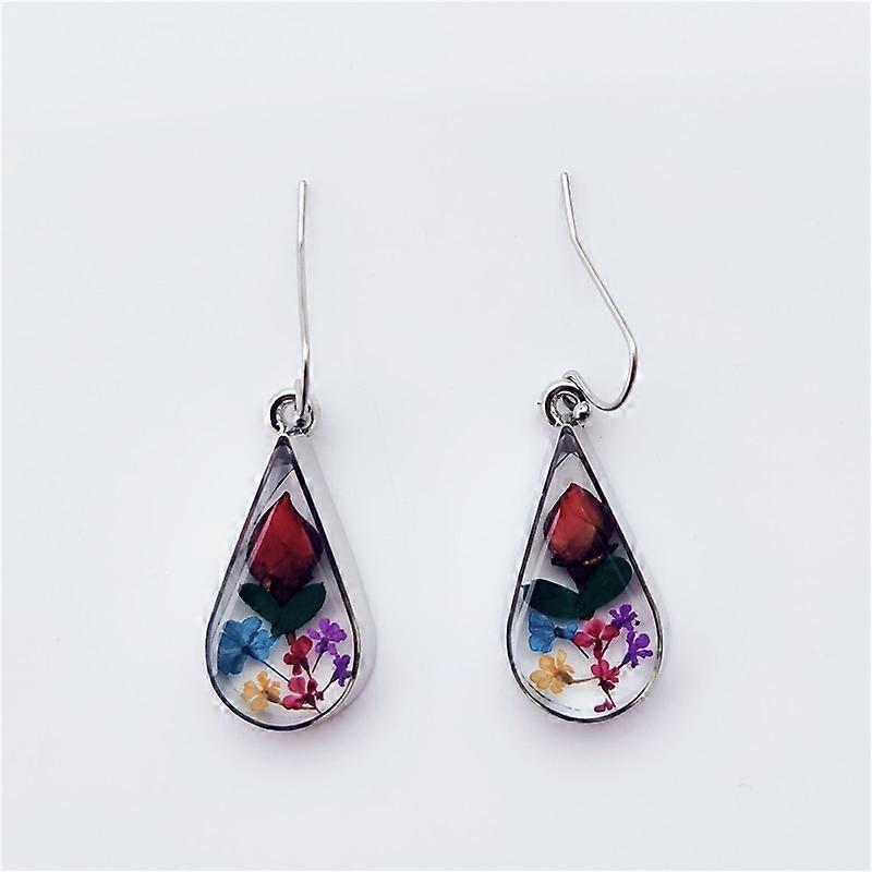 Amazon Collection Sterling Silver Pressed Flower Teardrop Earrings