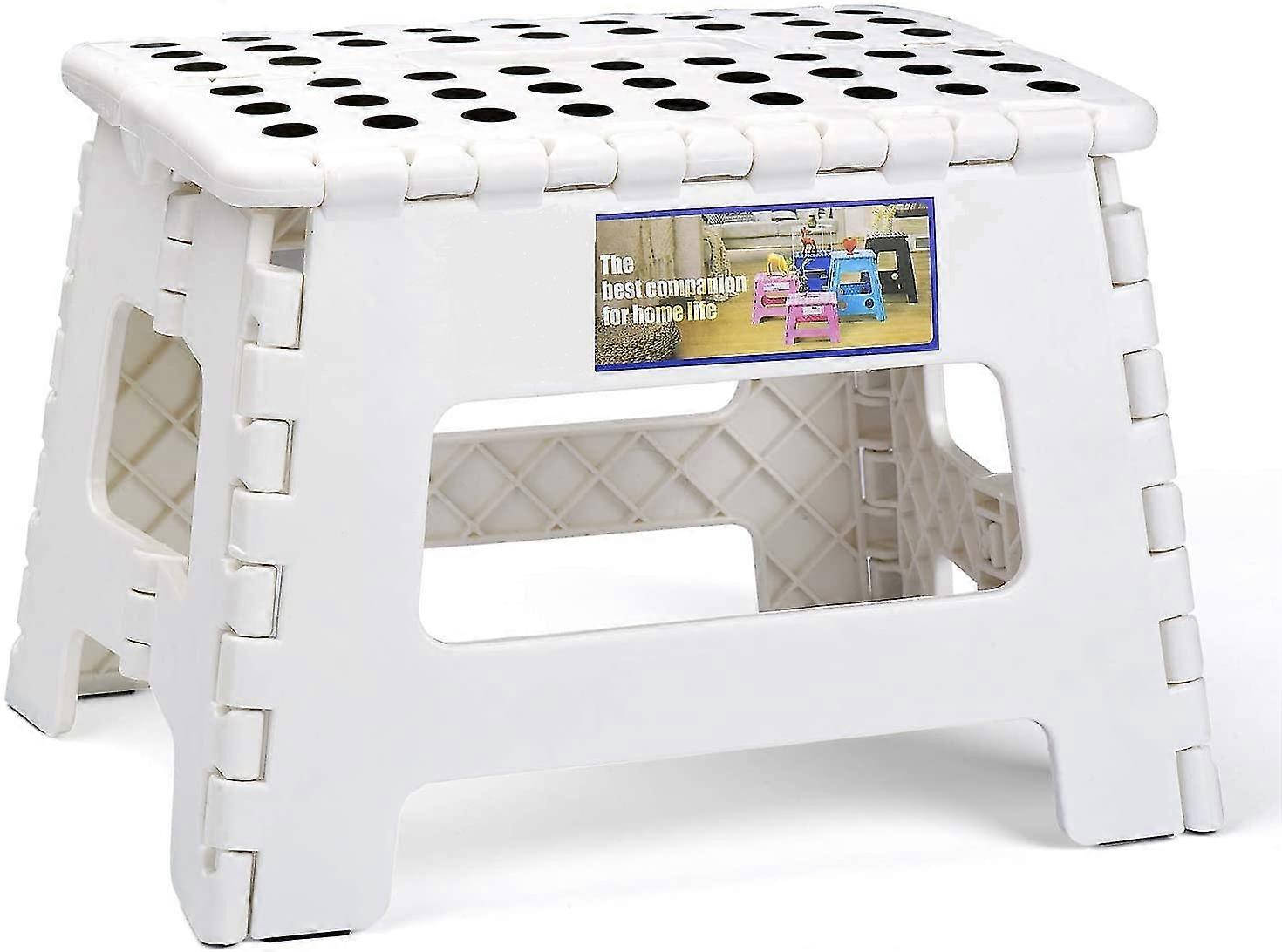 Folding And Portable Stool For Kids And Adults, Small Plastic Foldable Step Stool, Non-slip For Kitchen, Bathroom, Garden, Bedroom, 22cm, White