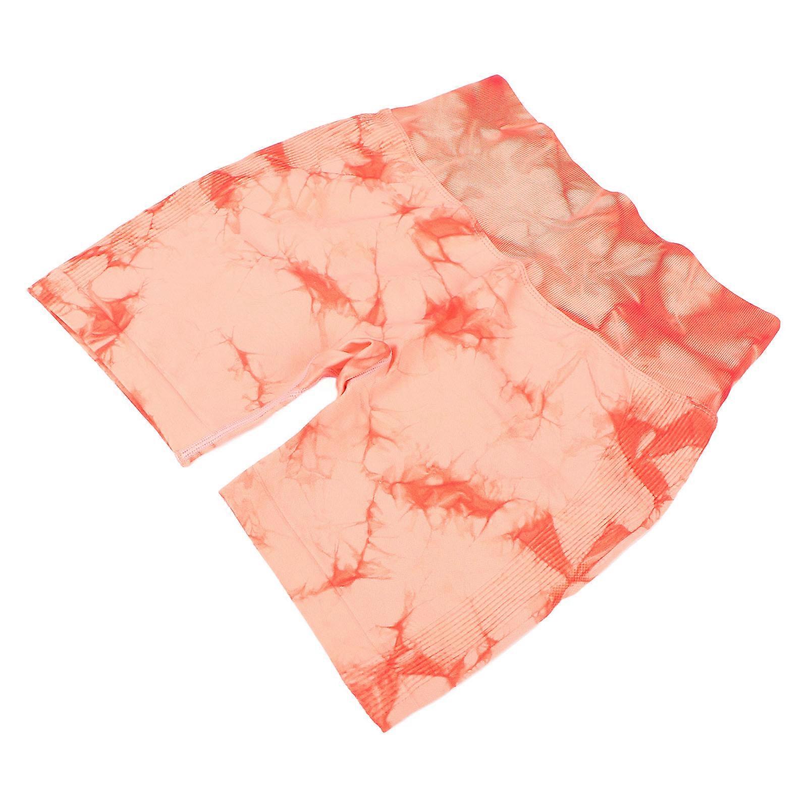 Women Yoga Shorts High Waist Quickly Drying Hip Lifting Tie Dyed Workout Shorts Orange Pink M