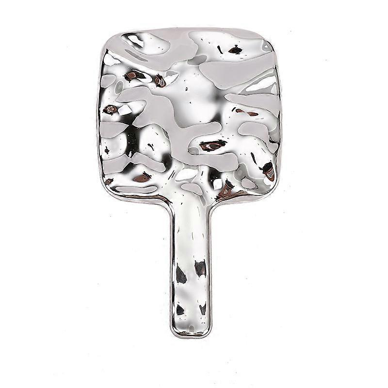 Handheld Plain Mirror With Handle,silvery