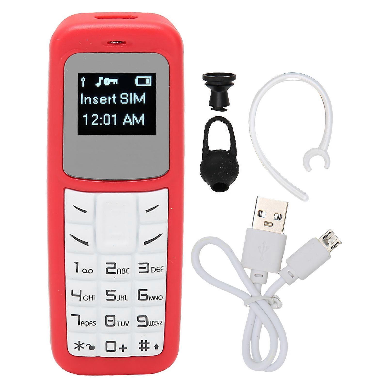 Mini Mobile Cell Phone Small Mobile Phone Bluetooth Headset Dialer with Ear Hook Support SIM 0.66inch Red