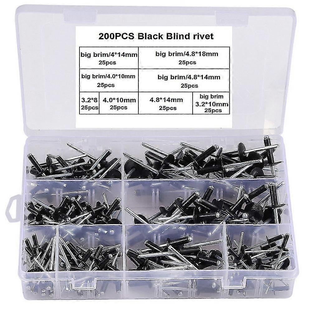 200pcs M3.2 M4 M4.8 Assorted Size Aluminium Blind Rivet Pop Pull Nail Accessory