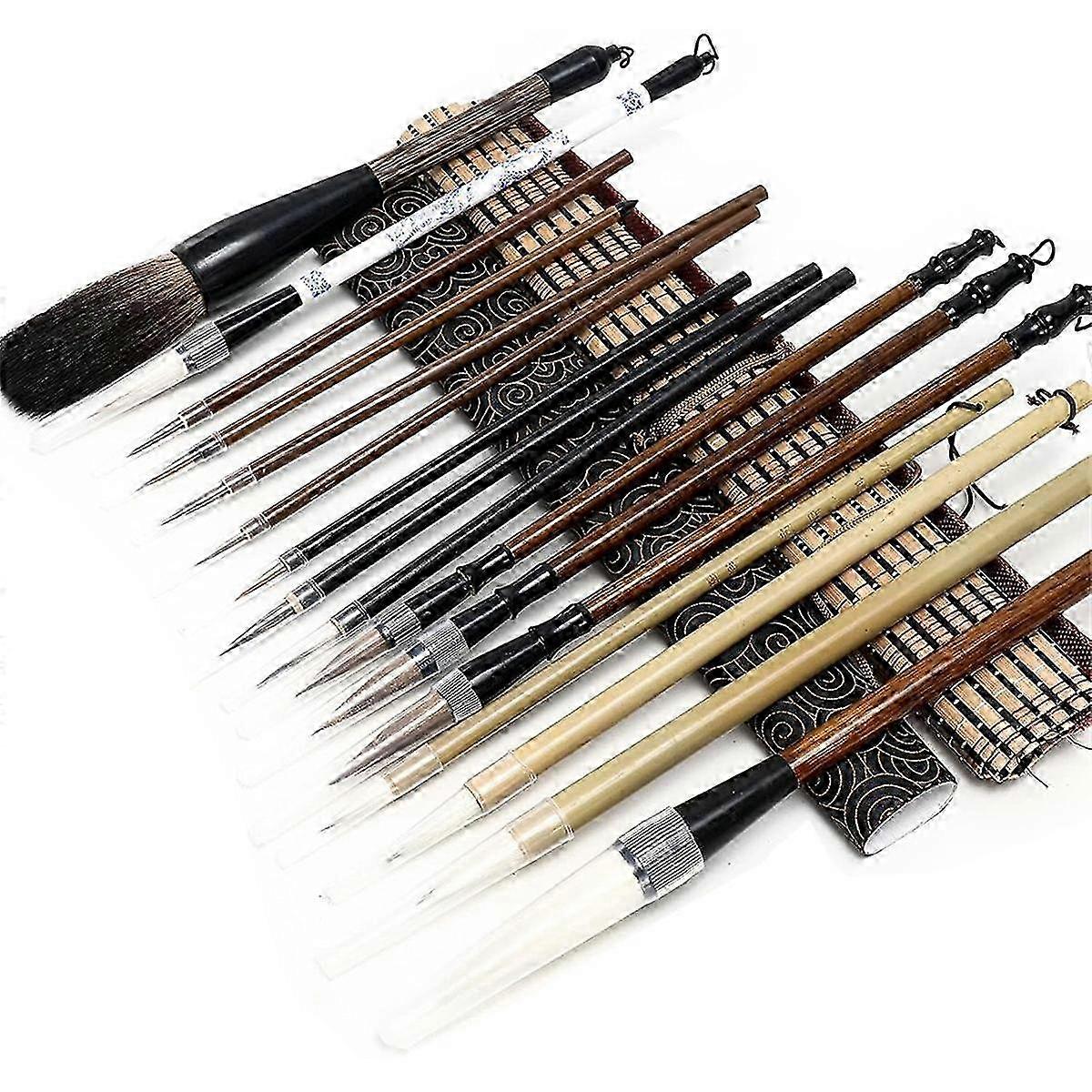 18Pcs Chinese Calligraphy Brushes Set with Writing Paper Roll-Up Brush Holder Shanlian Hubi Writing