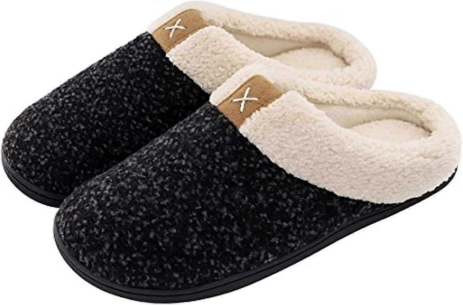 Men's Cozy Memory Foam Slippers with Fluffy Plush Wool-Like Lining, Slip-on Clog Slippers with Non-Slip Rubber Sole
