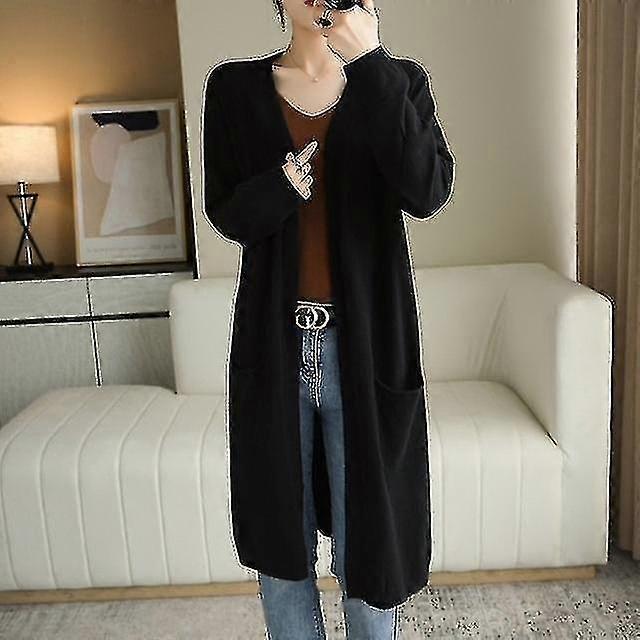 여성 캐시미어 가디건 가을과 겨울 캐주얼 롱 니트 가디건 여성 스웨터 코트 V넥 가디건