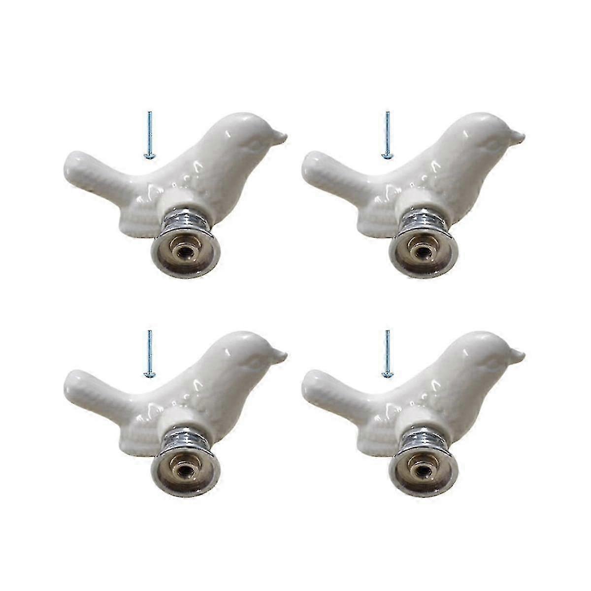 4pack Green Cute Bird Design Cabinet Door Knobs, Ceramic Drawer Knobs , Vintage Cupboard Pull Handle (white)