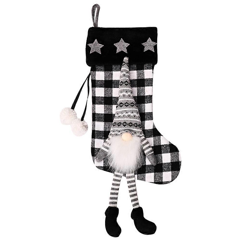 1pc Christmas Checked Style Stocking Gift Bag Xmas Stocking Scene Layout Pendant
