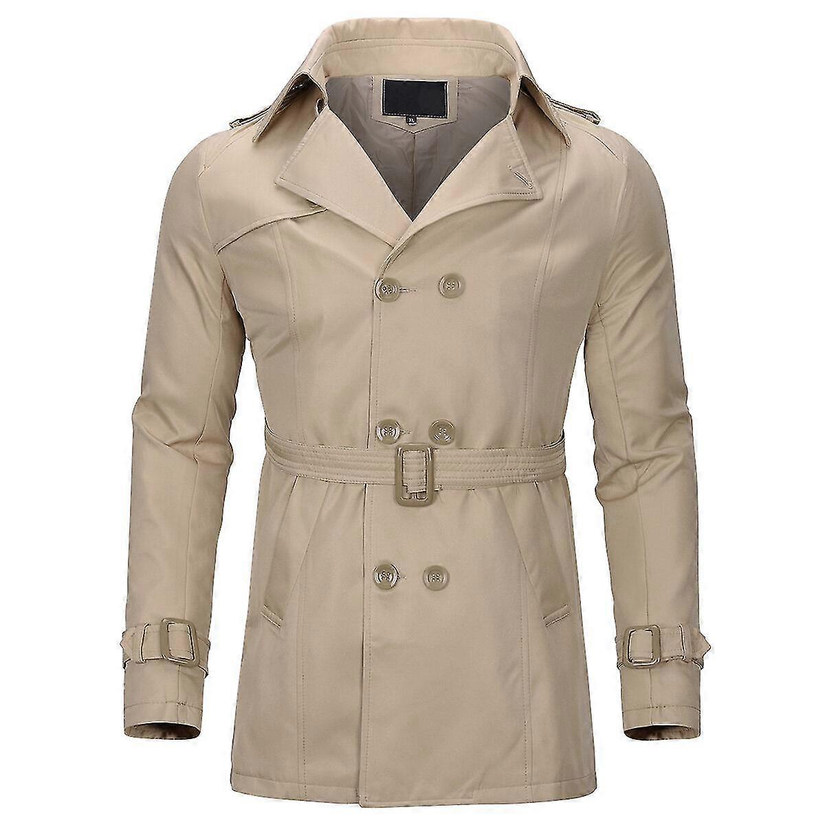 VAWAN Mens Double-Breasted Solid Lapel Trench Coat