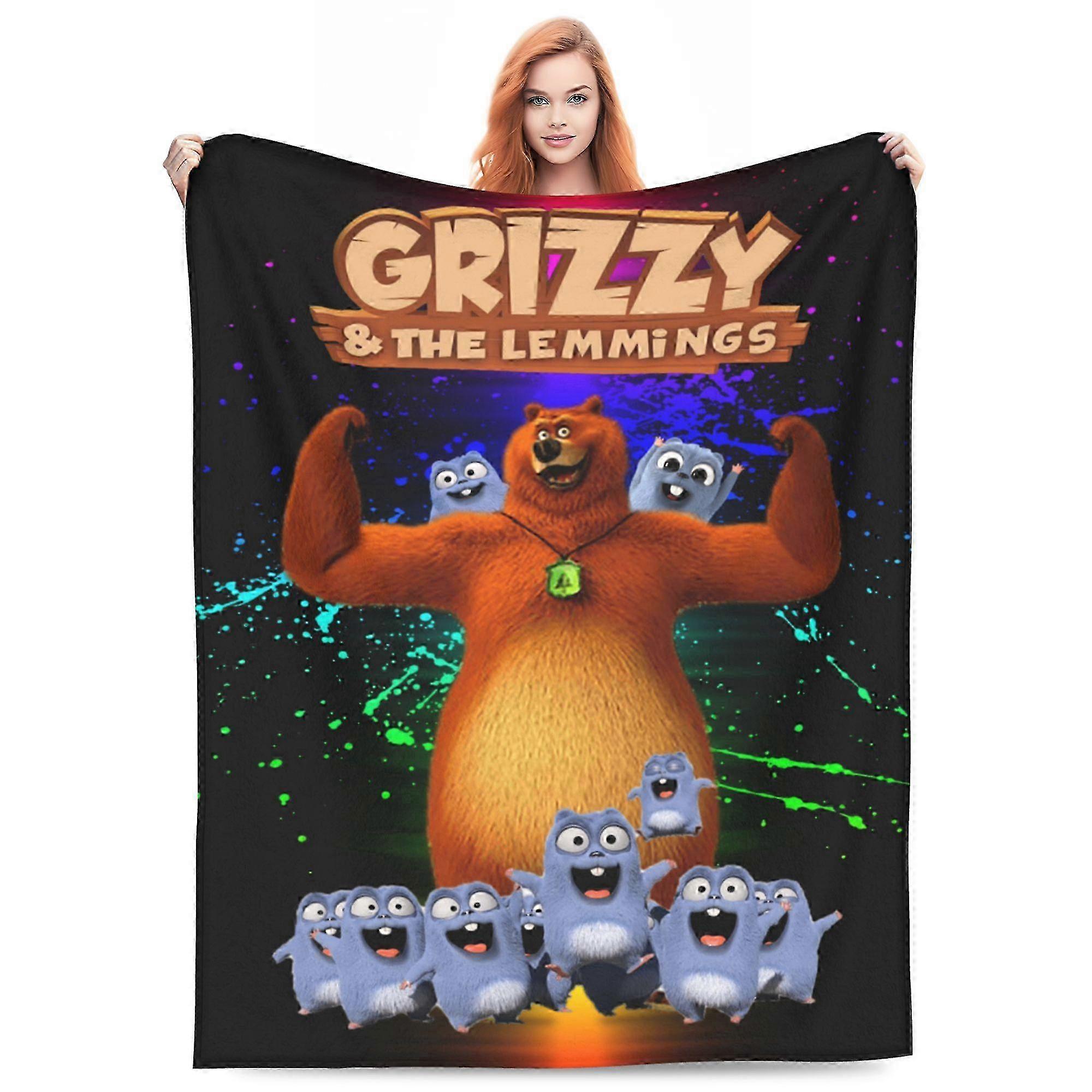 Grizzy and the Lemmings Bed Blanket 3D Printed Throw Blanket Lightweight Super Soft Air Conditioning Room All Season Blanket Sofa Couch Bed Fans Carto