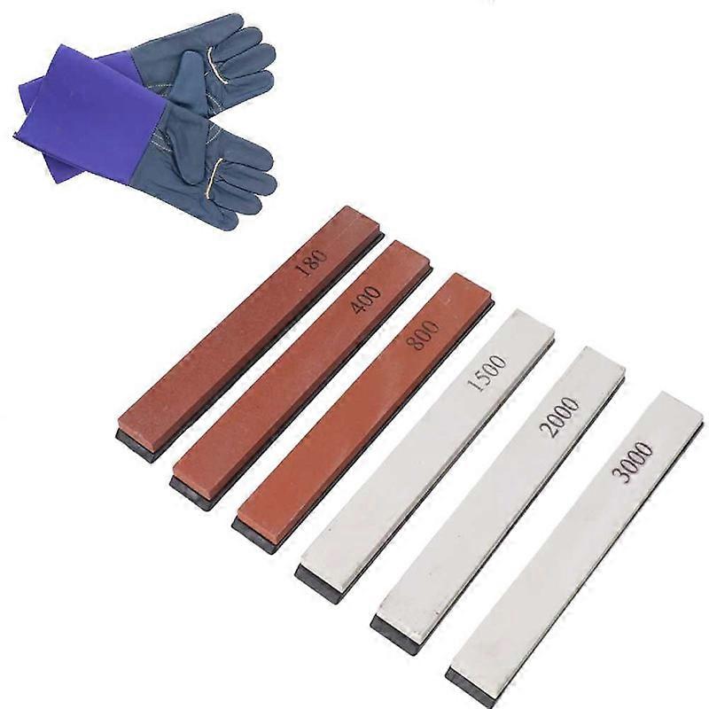 6pcs Knife Sharpener Stone Professional Built in Base Angle Guide Knife Grindstone for Knives Scissors+1 Pair Safety Work Gloves