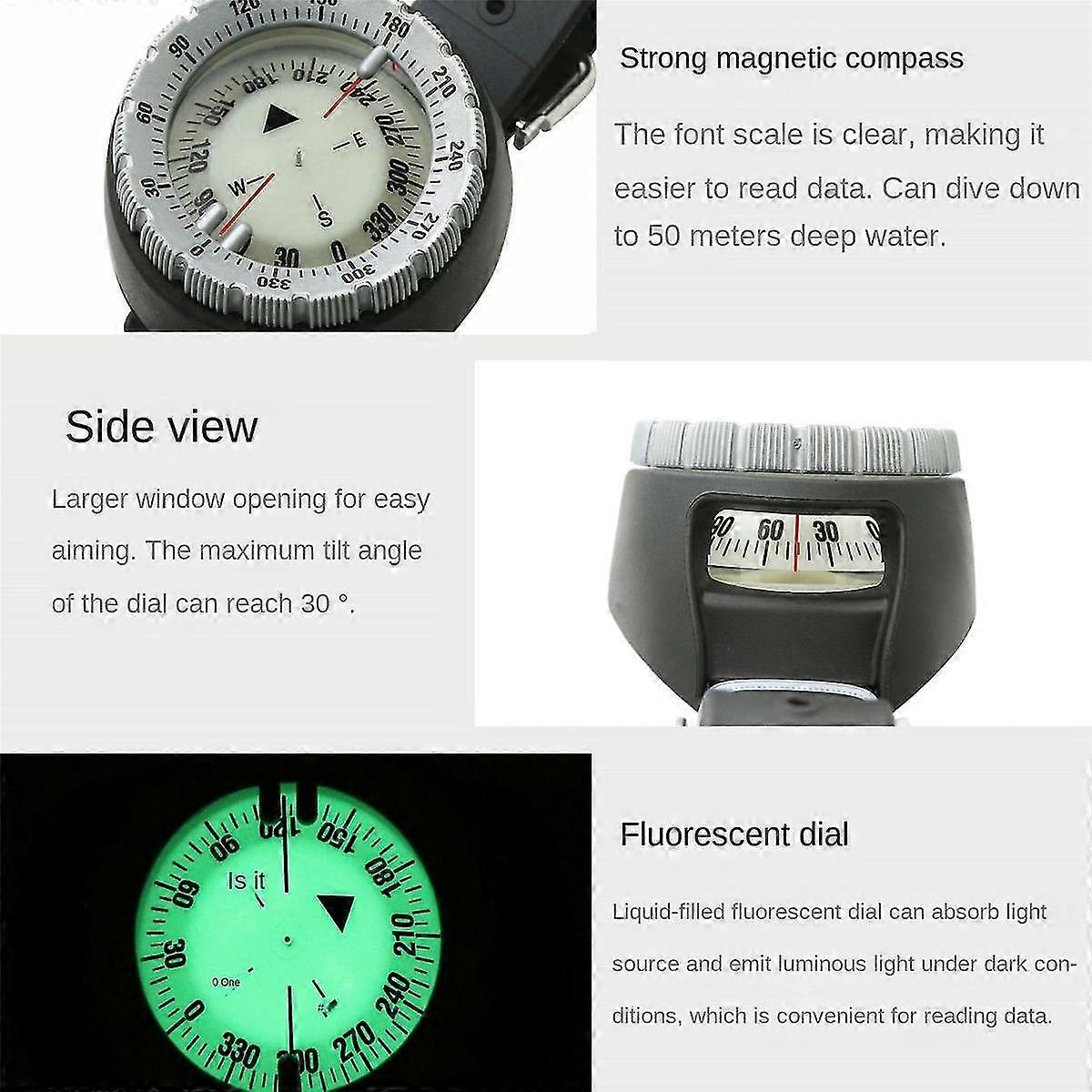 Brújula de buceo - 50 m impermeable, cuerda elástica, reloj de dirección subacuática