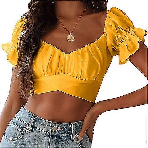 Women's Crop Top, Short Sleeve Tie Up Backless Off Shoulder Tops