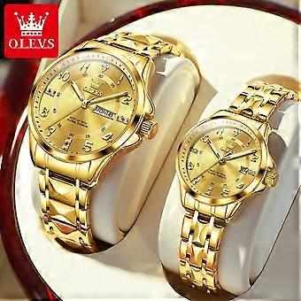 OLEVS 2910 New Classic Luxury Quartz Couple Watch For Men Women Waterproof Stainless Steel Hand Clock Diamond Number Dial Watch