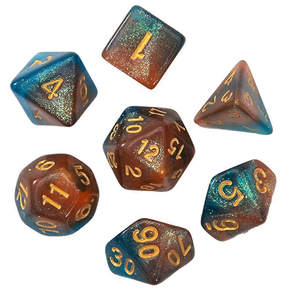 Blue+Gold Set of 7 Two-Color Multi-Faceted Digital Dice Running Group Game Colorful Dice DND