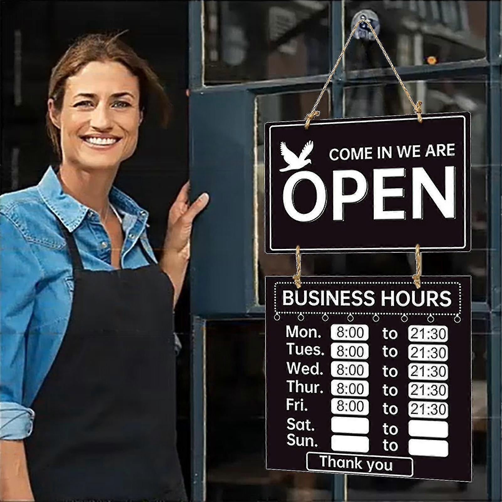 Business Hours Sign | Double Sided Store Hours Sign | Open And Closed Sign With Hours, Decorative Welcome Boards Business Hours Sign For Store Shop Gy