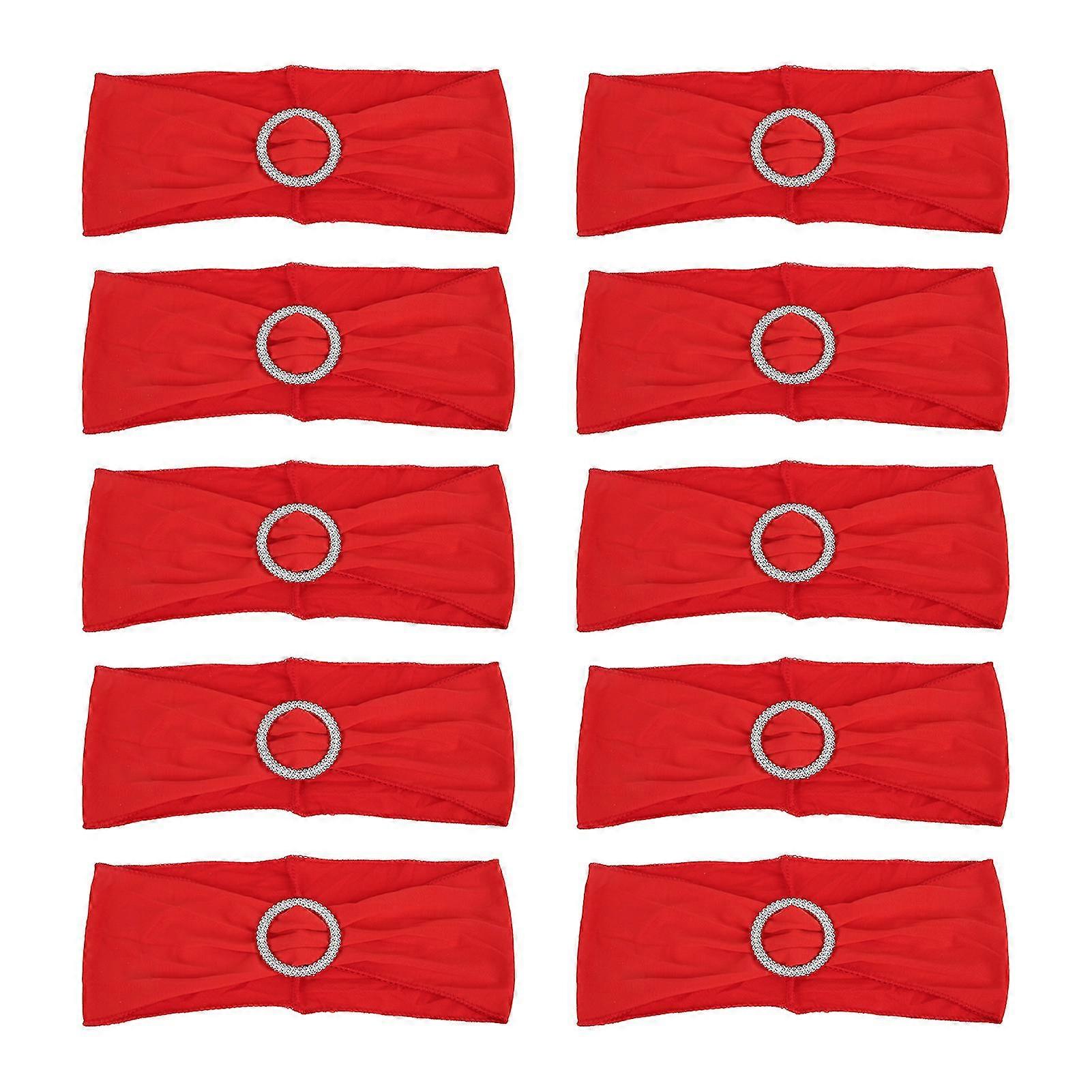 10Pcs Elegant Red Chair Sash - Durable Polyester with Rhinestone Buckle - Wide Applicability