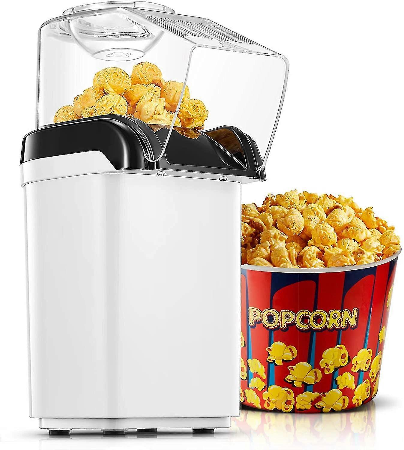 popcorn Machine, 1200w Hot Air Oil Free Popcorn Maker, One Button Operation, Ready In 2 Minutes, White Overheat Protection