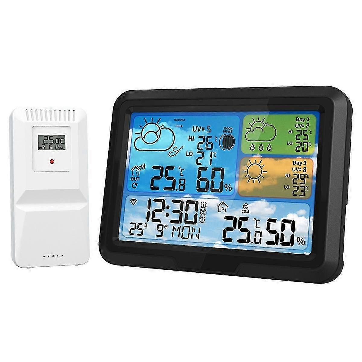 Tuya Weather Clock Indoor Outdoor Temperature Humidity Detector Multi-function Weather Station Wifi Eu Plug